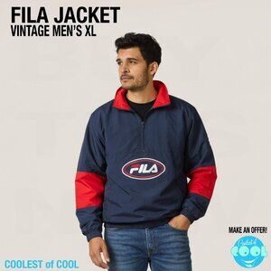Vintage FILA Windbreaker Jacket men's XL Dark Blue Red logo VTG 1990s streetwear